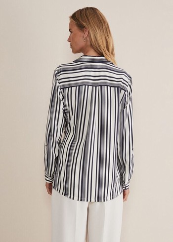 Phase Eight Dalila Striped Wrap Shirts Dark Grey/White Australia | NC0973624